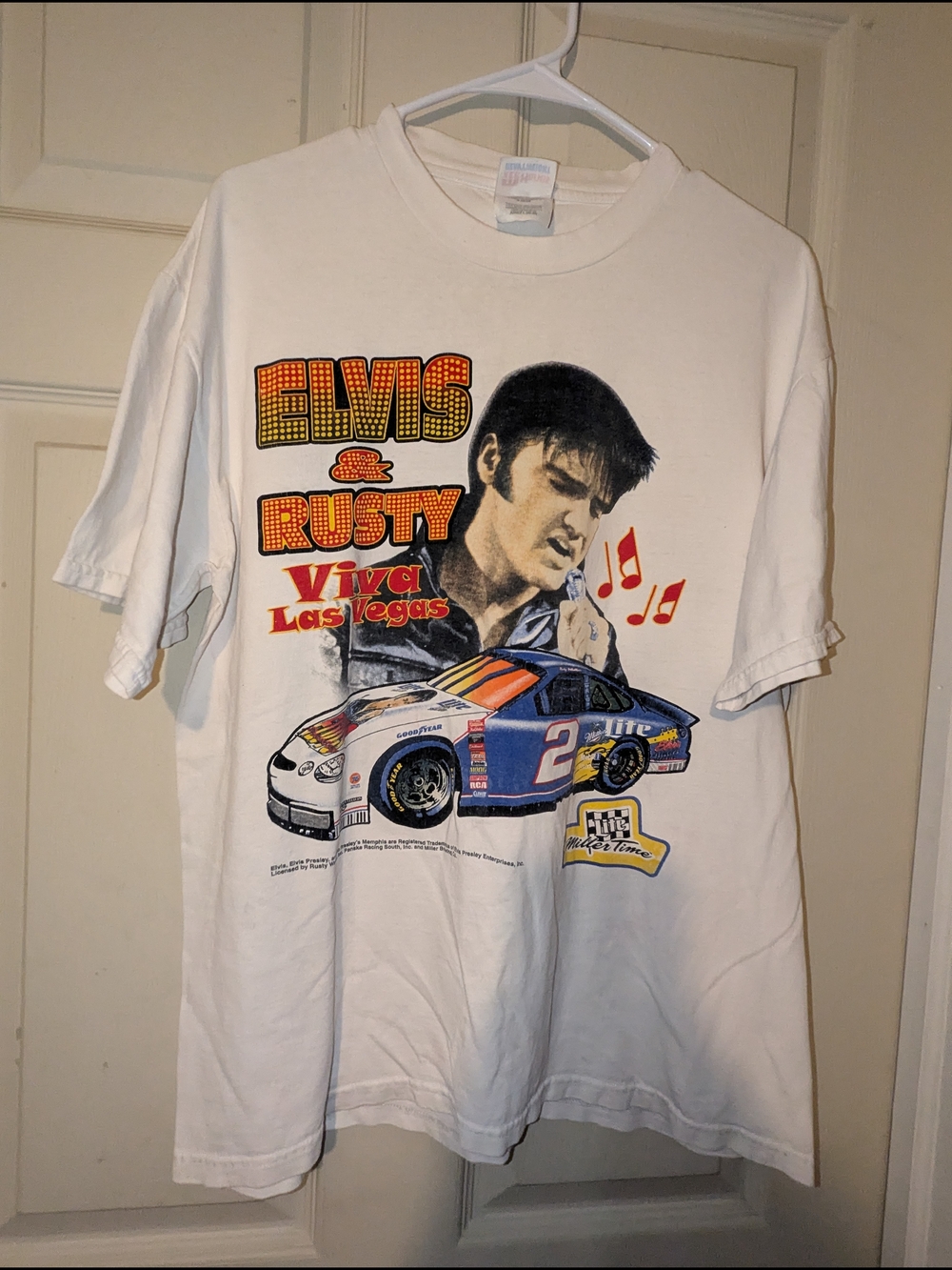 Hanes White Elvis & Racing Graphic Tee